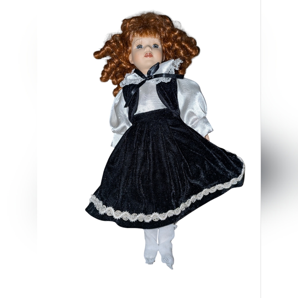 Porcelain Doll with Black and White Dress